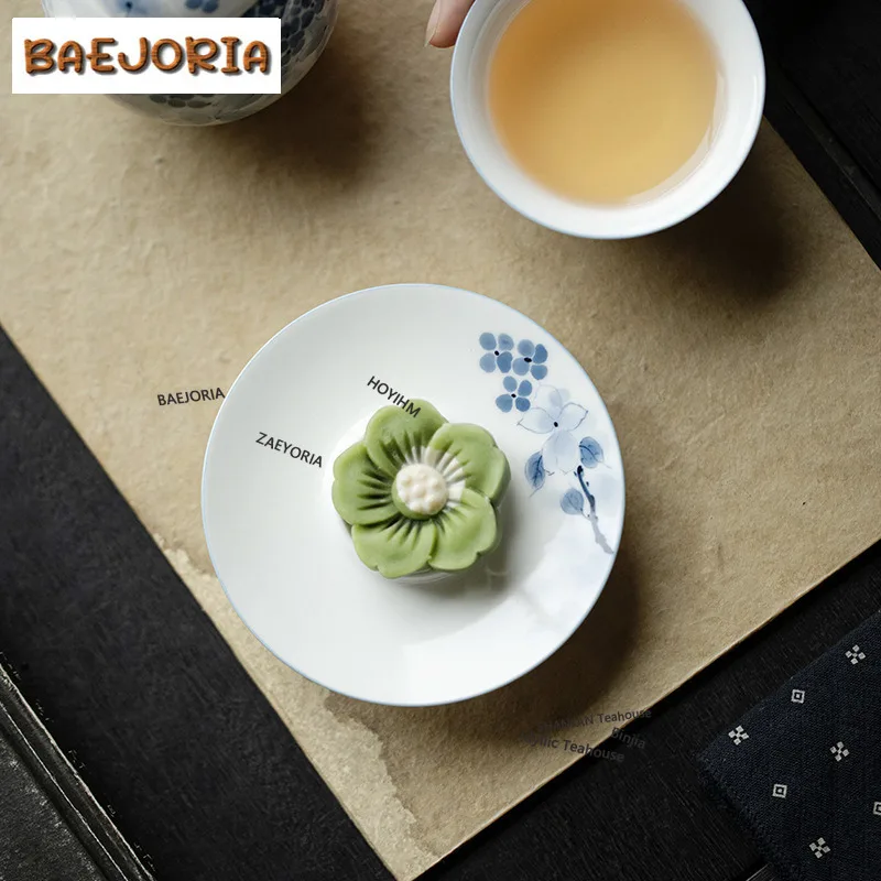 BAEJORIA 50ml Blue And White Master Cup Hand-painted Embroidered Ball Flower Teacup Tasting Mug Cup Saucer Kit Meditation Cup