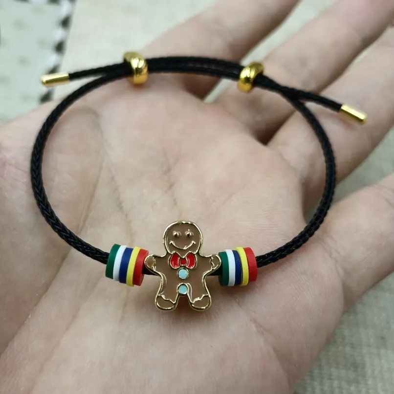5 uds pulsera de esmalte de Navidad hombre de jengibre comida cobre Color oro joyería de 7 pulgadas regalo especial para mujeres