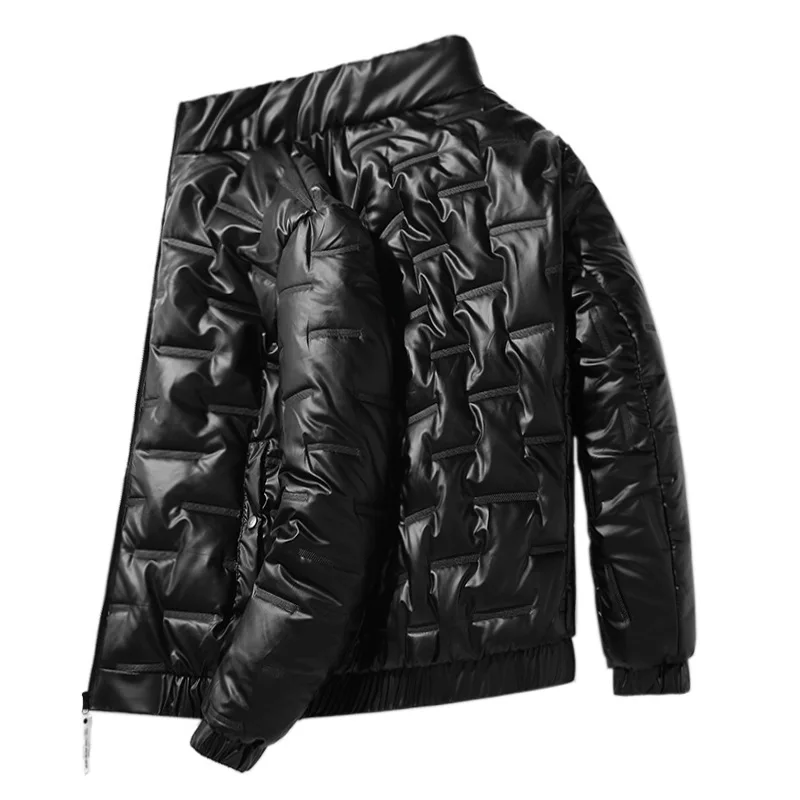 Mens Shiny Black Metallic Winter Jacket 2023 Winter New Fashion Geometric Pattern Parka Jackets Hip Hop Snow Coat Outwear 5XL