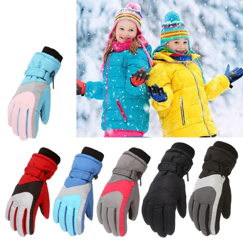 67JC Winter Kids Ski Gloves Outdoor Sports Gloves Boys Girls Snow Skating Snowboarding Windproof Warm Mitten For Cold Weather