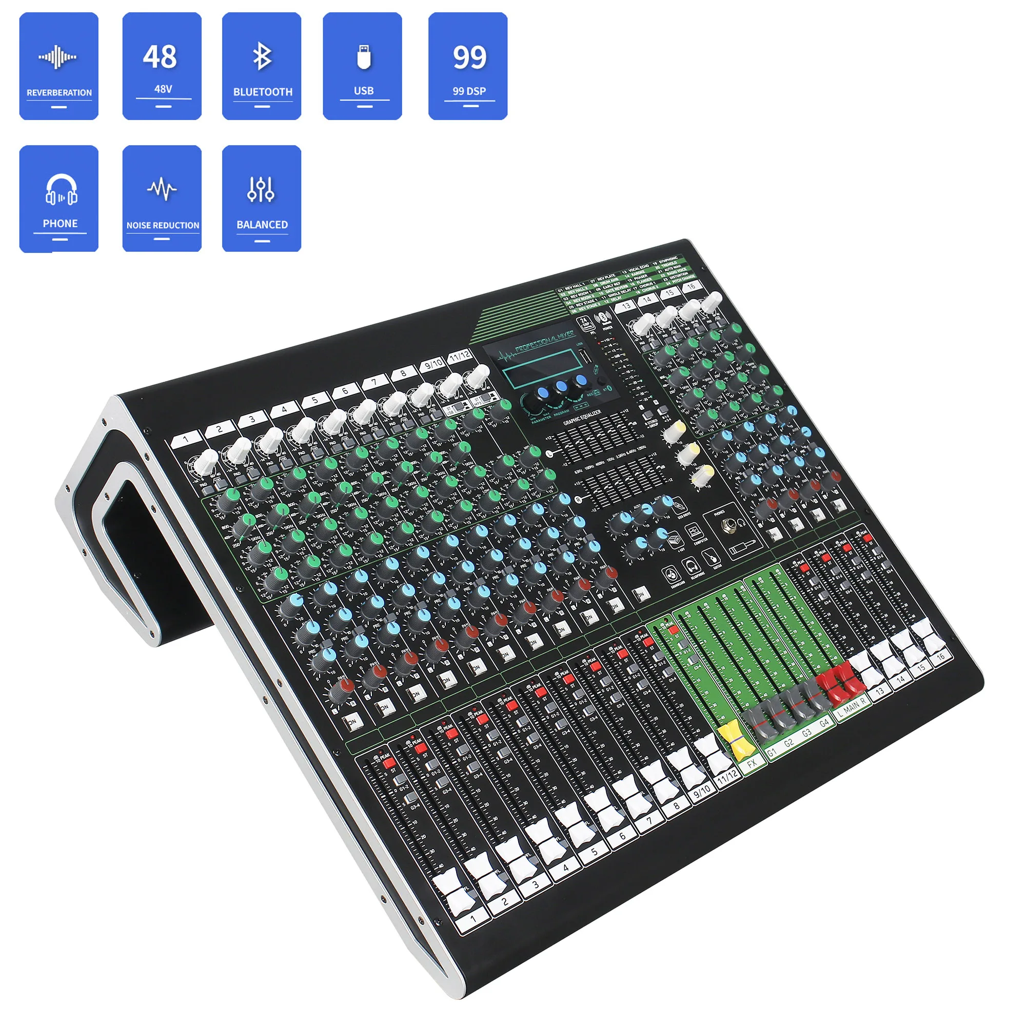 Leicozic 16 Channel Audio Mixer Professional Mixing Consola De Audio DJ Mikser Bluetooth +48V Equalizer Musical Instruments