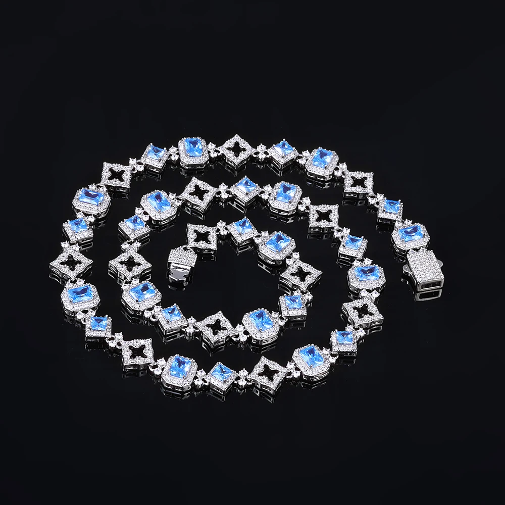 HHIOK جديد 11 مللي متر الأزرق الأحجار الكريمة الكوبية قلادة مثلج 5A زركون تألق الجوف خارج ستار الهيب هوب نمط قلادة مجوهرات #1