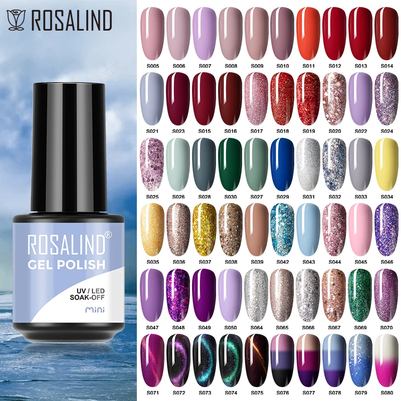 

ROSALIND 5ml Pure&Shiny Nail Gel Polish Hybrid Varnish Semi Permanent Nail Art Gel Varnishes 100+ Colors Choice