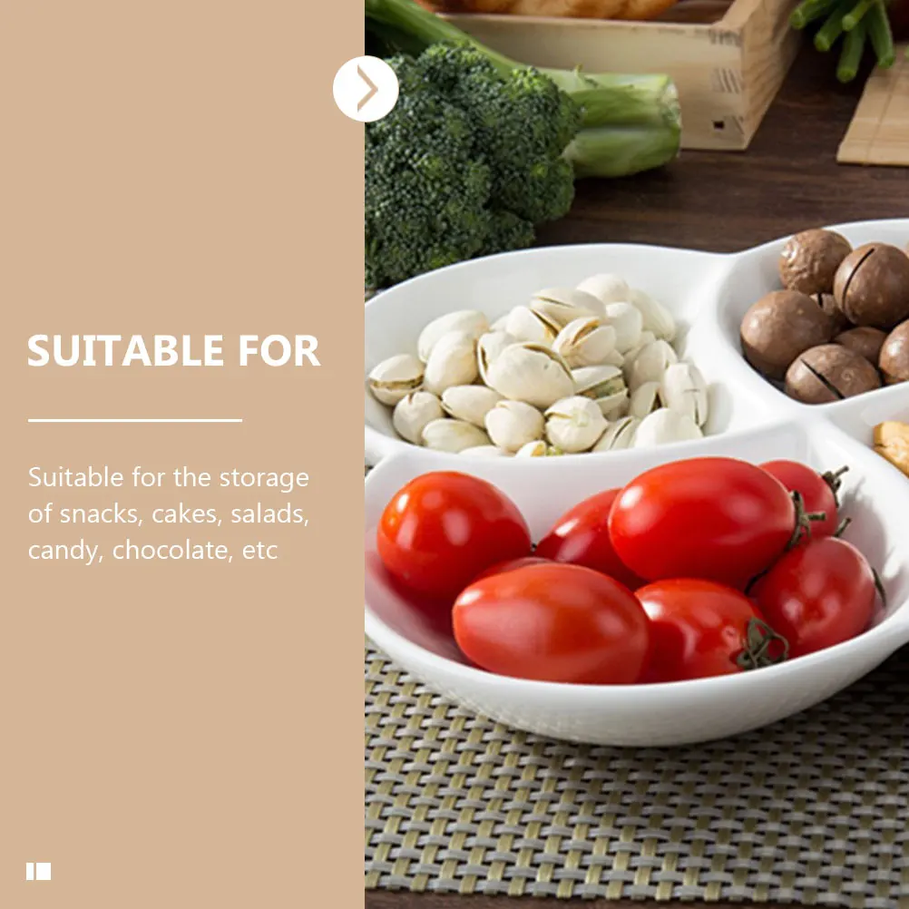 

Ceramic Food Plate 4-Compartment Smooth Surface Compartment Serving Tray Snack Salad Dessert Plate Compartment Snack Dish