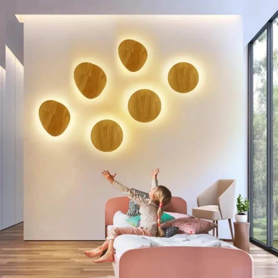 Imagem -02 - Lâmpada de Parede Circular de Madeira Led Lâmpada Doméstica Minimalista e Criativa Decoração de Iluminação de Fundo Quarto e Sala Moderno e Minimalista