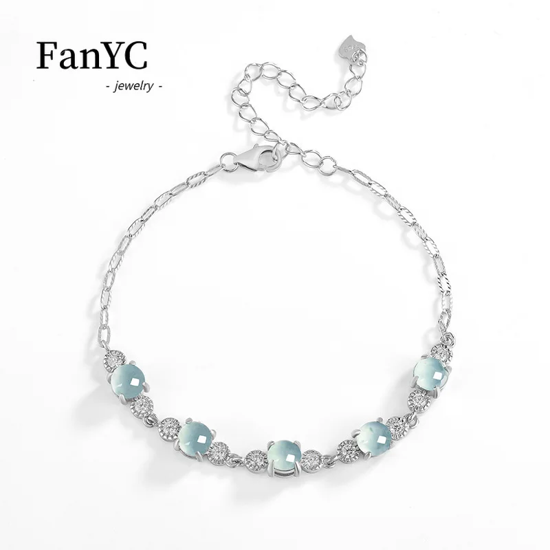 

Браслет из натурального жадеита с синим водным кабошоном, стерлинговое серебро, модный женский подарок из ледяного типа премиум-класса