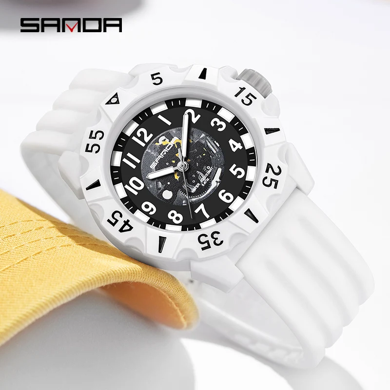 Fashion Sanda Top Brand Personality Simple Quartz Wristwatches Silicone Strap 50meters Sporst Watch Waterproof Relogio Masculino