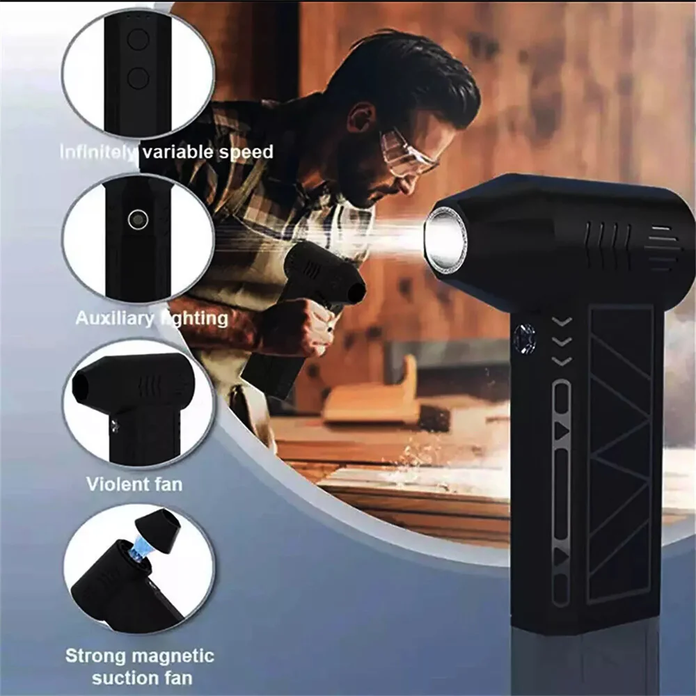 

Бесщеточный мини-воздуходувка 130000 об/мин, электрическая воздуходувка, 3-скоростная турбо-сильный вентилятор, перезаряжаемая с подсветкой для чистки автомобиля