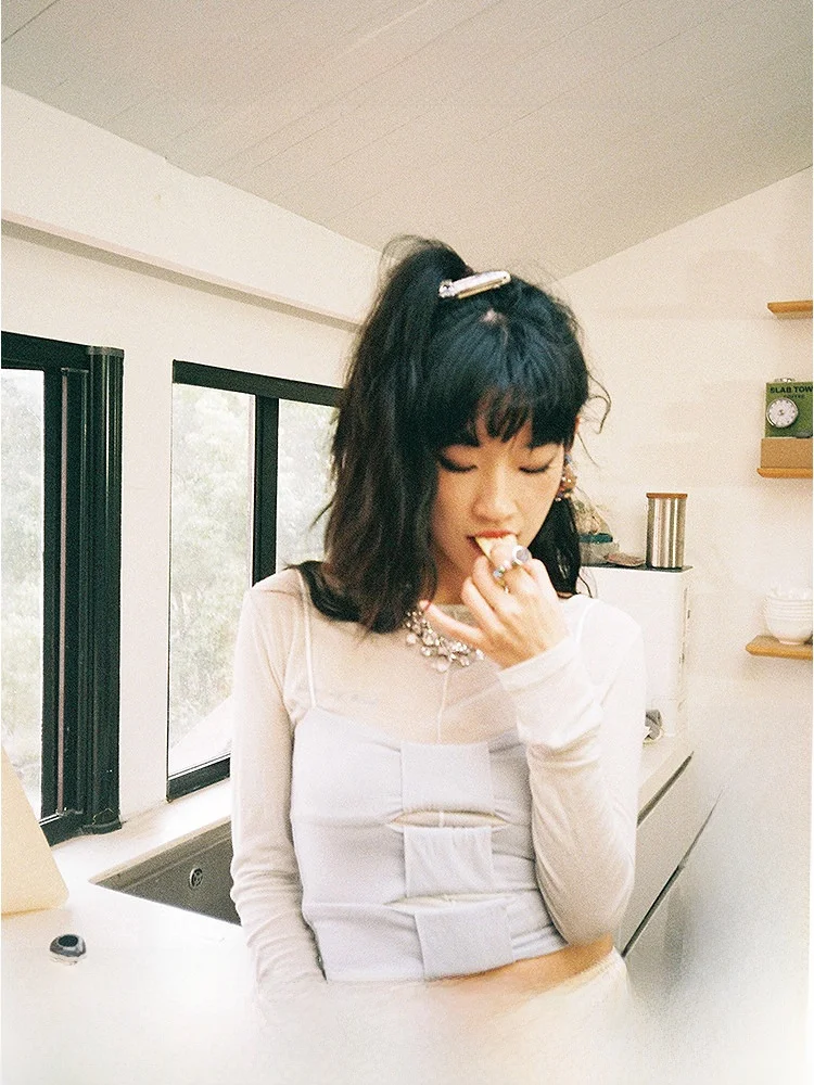 

Sweet Sle Summer New Women's Hollow out Strap Vest with Bow Tie Cotton Fabric Light Blue Color Faionable Outerwear