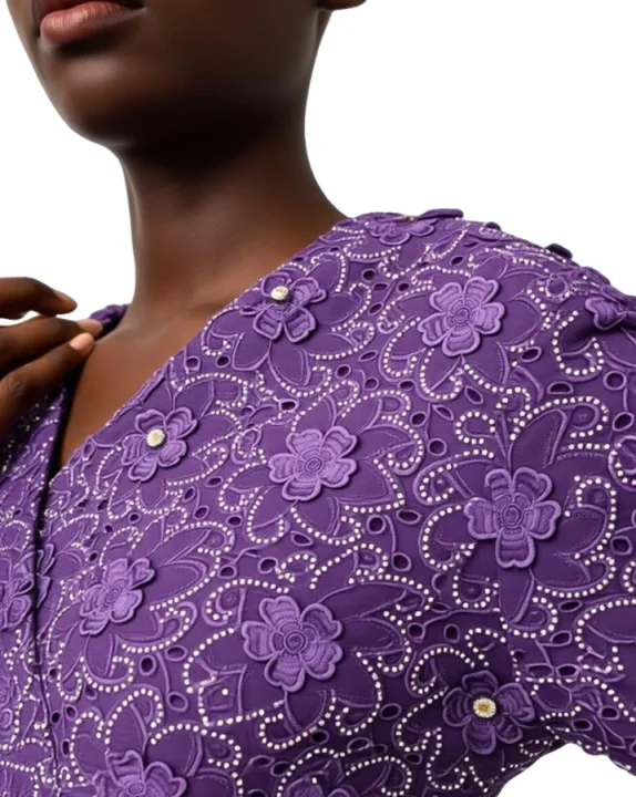 

Роскошное фиолетовое африканское гипюровое кружево с крупными стразами, 2026, высококачественное 3D водорастворимое кружево для нигерийских праздничных платьев