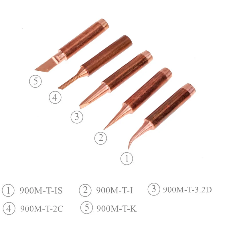 5pcs 900M-T Pure Copper Soldering Iron Tip Lead-free Solder Tips Welding Head BGA Soldering Tools Branding Iron