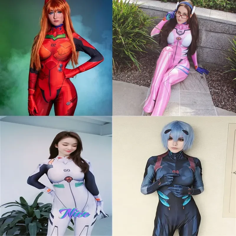 Halloween anime Asuka Langley Soryu Mari Rei Ayanami cosplay costume Asuka test jumpsuits Zentai suit adults kids bodysuit