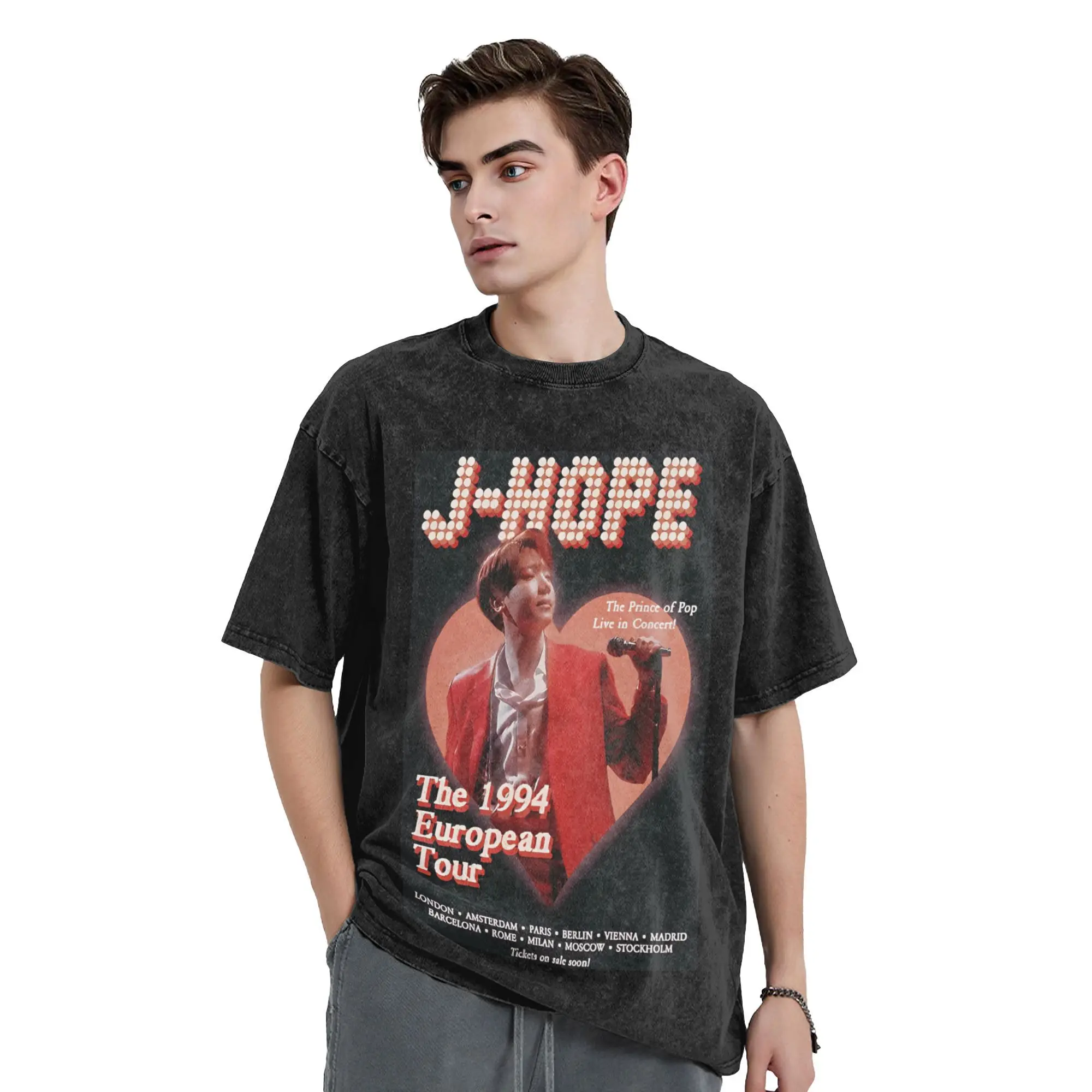 J-HOPE Hope WORLD Tour Washed T Shirt Streetwear Hip Hop Casual T-Shirt Singer Tees for Men Women Cotton Harajuku