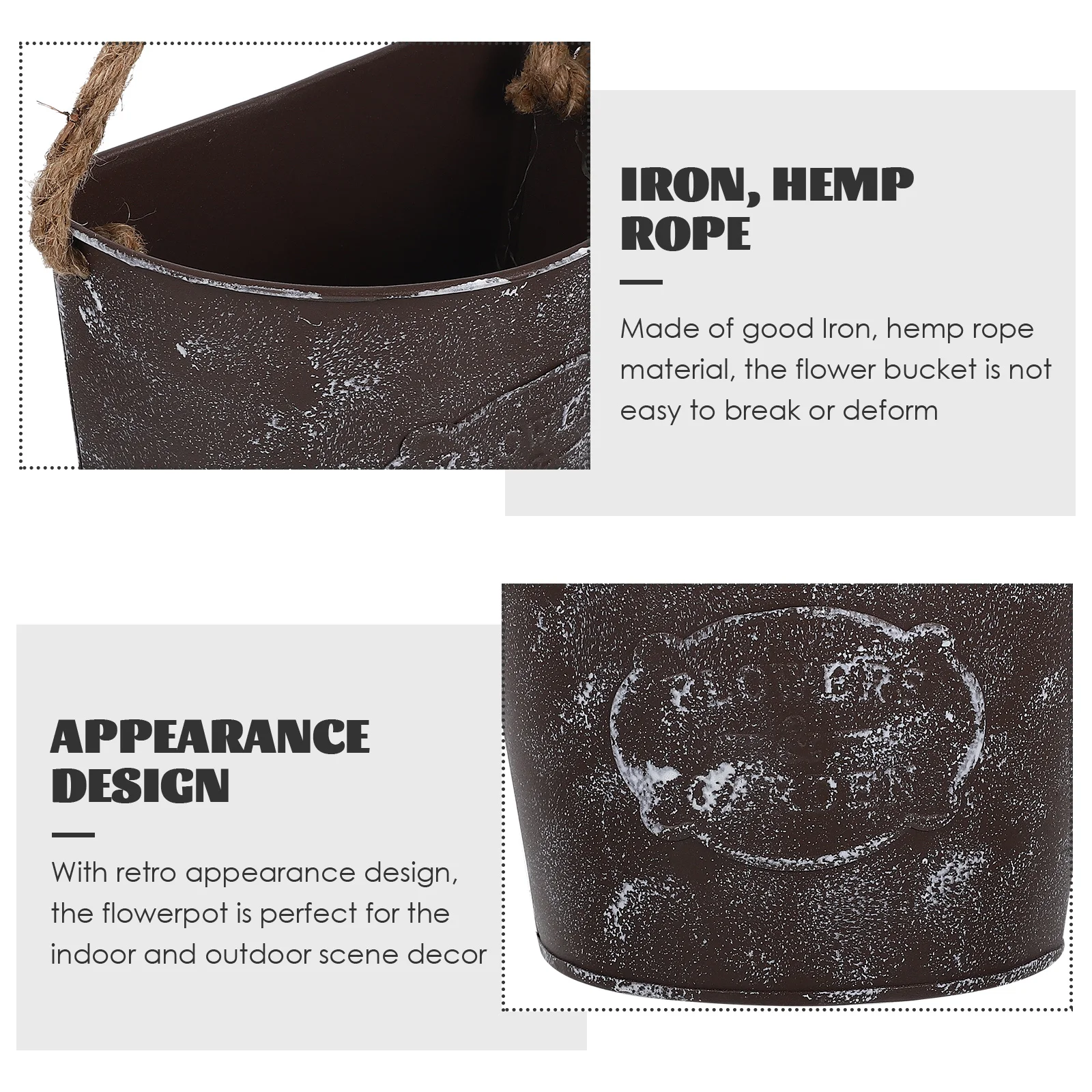 

2pcs Wall Hanging Flowerpot Iron Metal Hanging Planter For Indoor Outdoor Decor Farmhouse Flower Bucket Vintage Rope Handle