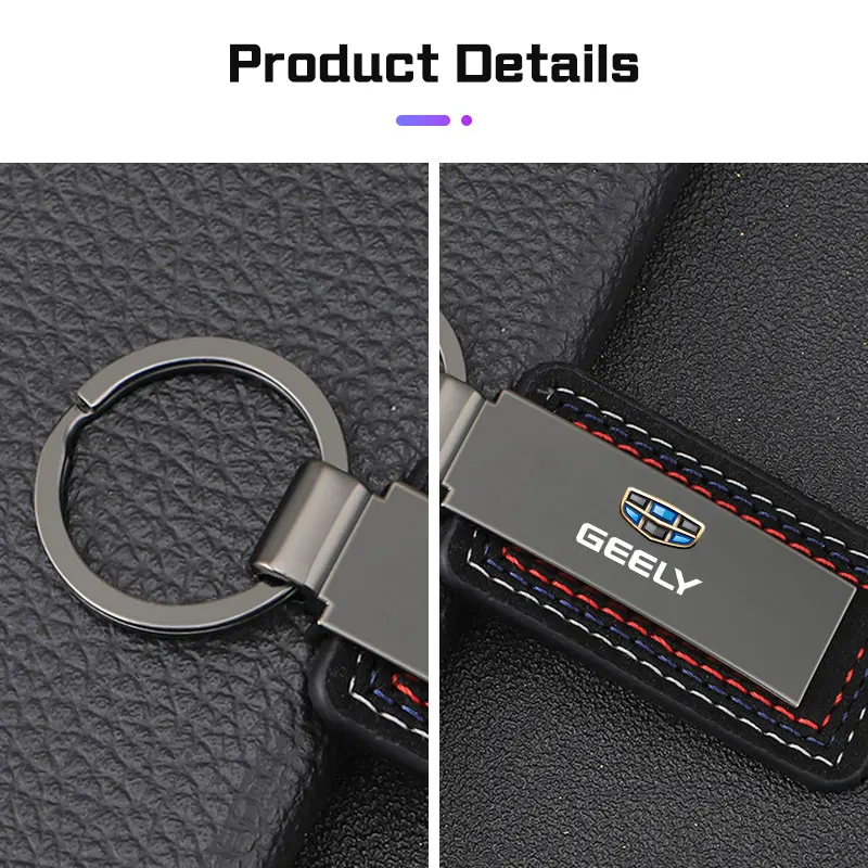 Premium Metal Leather Keychain for Geely, Luxury Car Key Ring Holder, Durable Auto Key Chain Accessory Gift for Men 4
