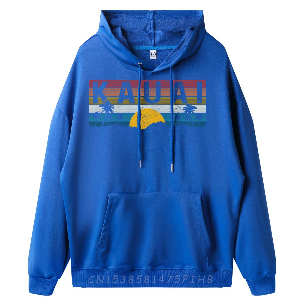 Graphic Men Hoodies Crew Neck Long Sleeve Kauai Hawaii Vintage Sunset Surfer Hoodies Funny Hoodies