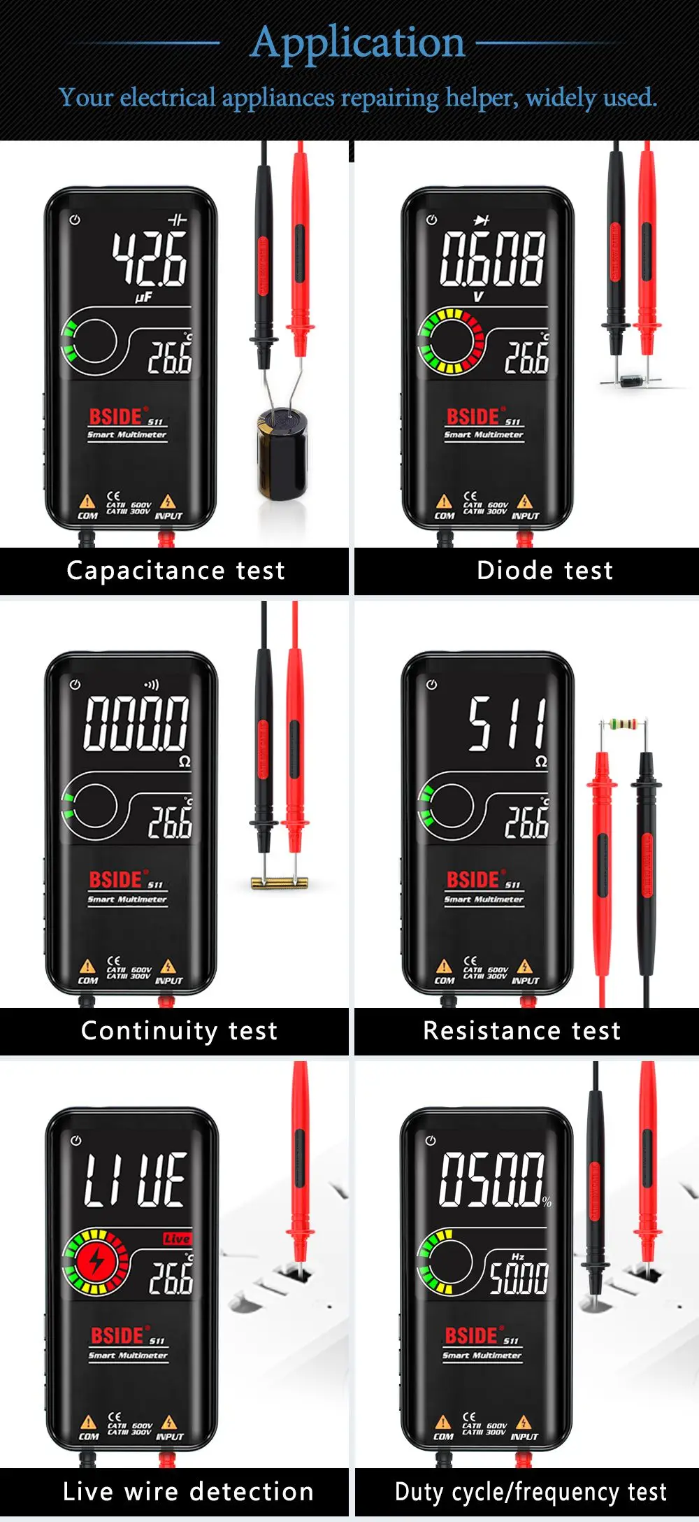 BSIDE S10/S11/S20 DC AC 9999 Digital Color LCD Display Profesional Meter Digital Smart Multimeter Voltage Detector