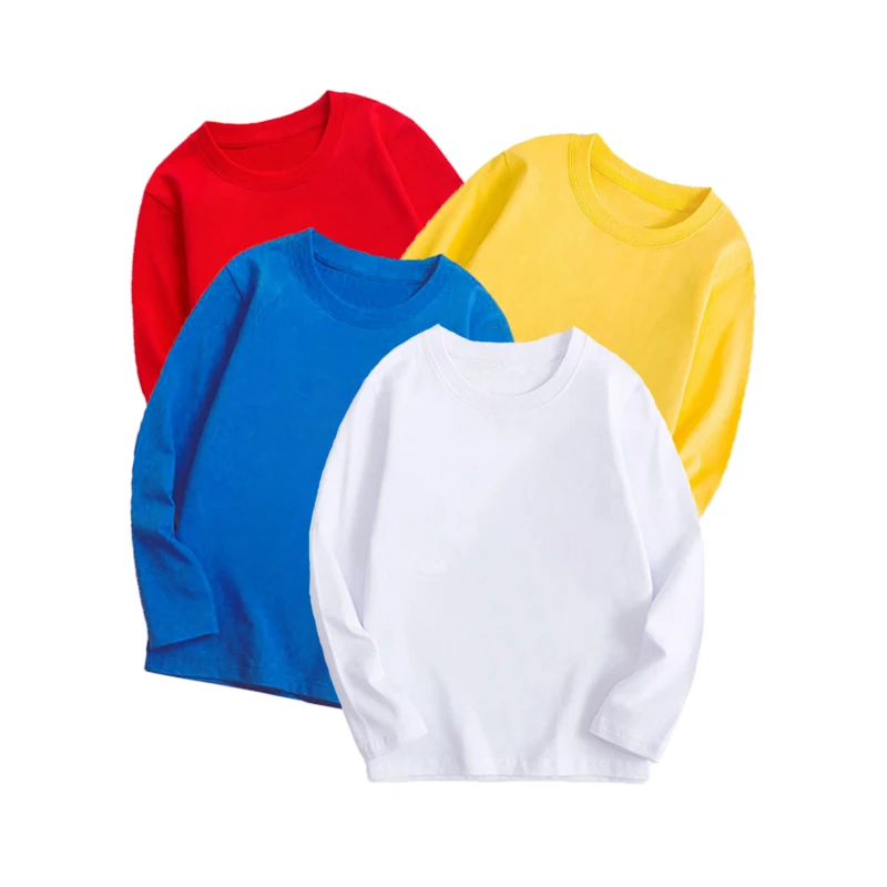 7 Colors Spring Long Sleeve Tees Children's T-shirt Cotton Solid Colour Base Coat Leisure Wear Boys Girls Tops Kids Clothes