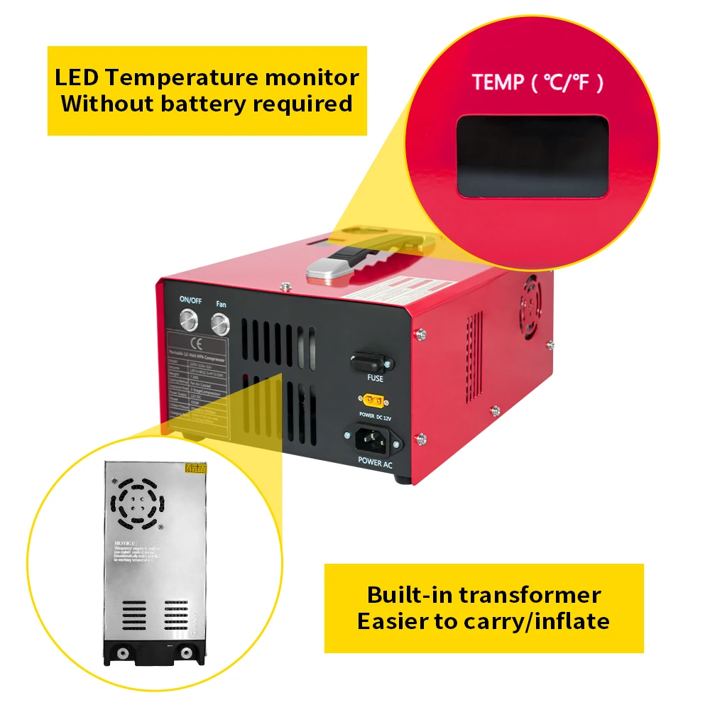 TUXING 4500Psi PCP Air Compressor 300Bar Electric Auto-stop High Pressure Compressor with Built-in Power for Diving Air Rifle