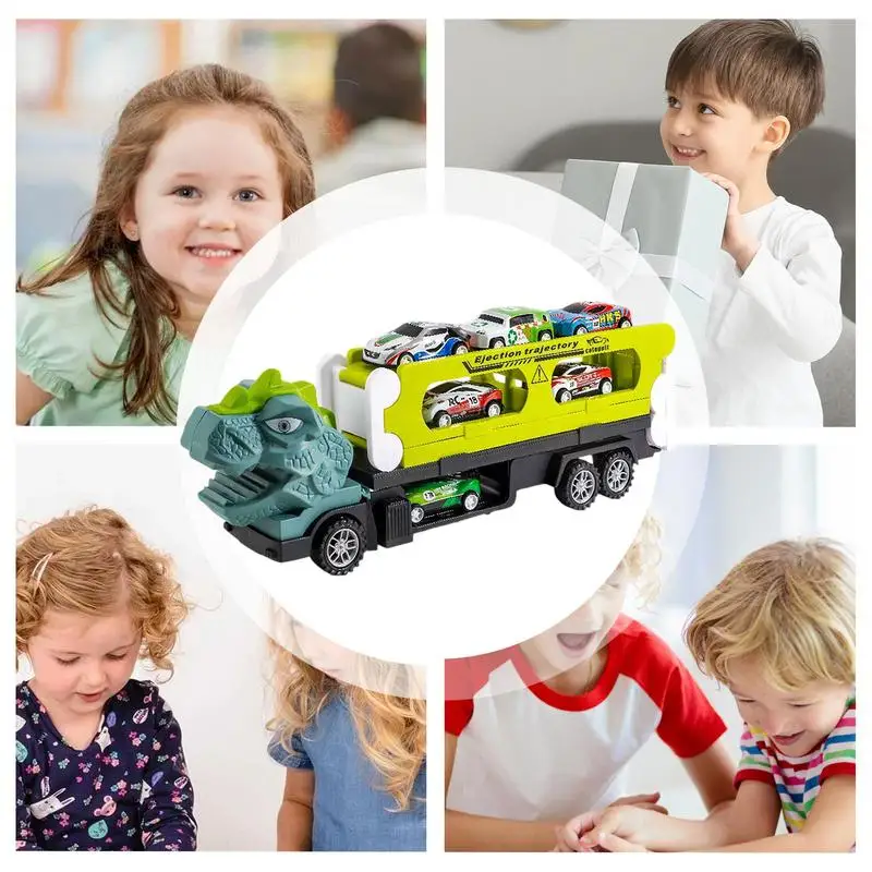 Dinosaur Car Track Dino Vehicles Set Dinosaur Toys Foldable Sliding Dinosaur Truck With 6 Car For Toddler Boy Toys Age Over 3