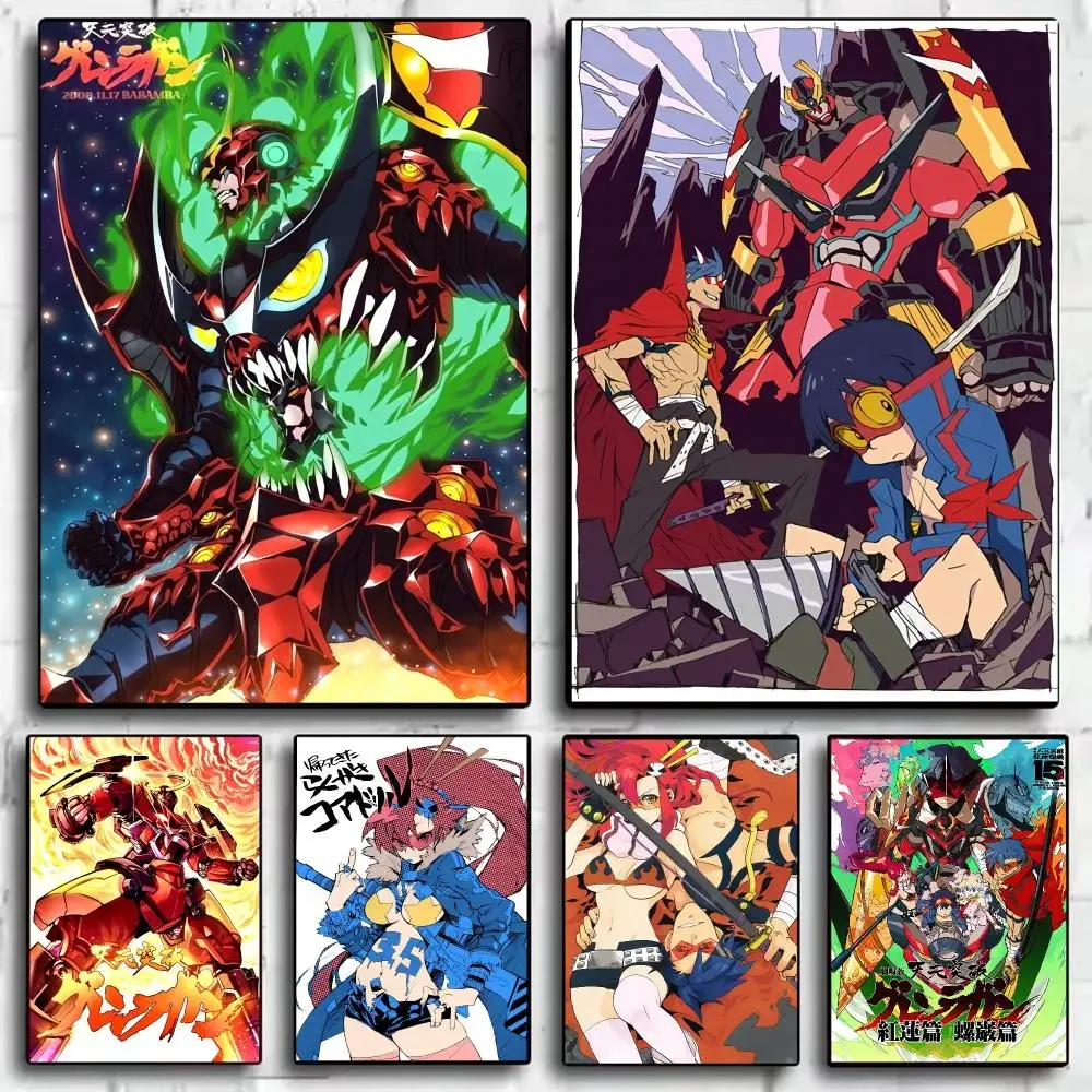 T-Tengen Toppa Gurren Lagann Poster Trendy Wall Art Good Sticker Printed on PP Paper for Coffee Office Bar Decoration Best Gift