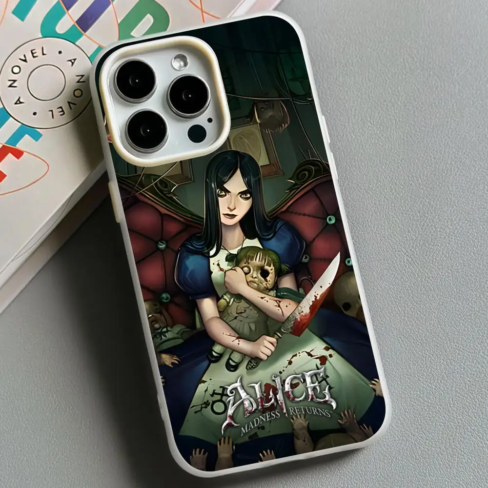 

Alice Madness Returns Phone Case for iPhone 17 16 15 14 13 12 11 Air Pro Max Plus Jelly Double layer White Cover
