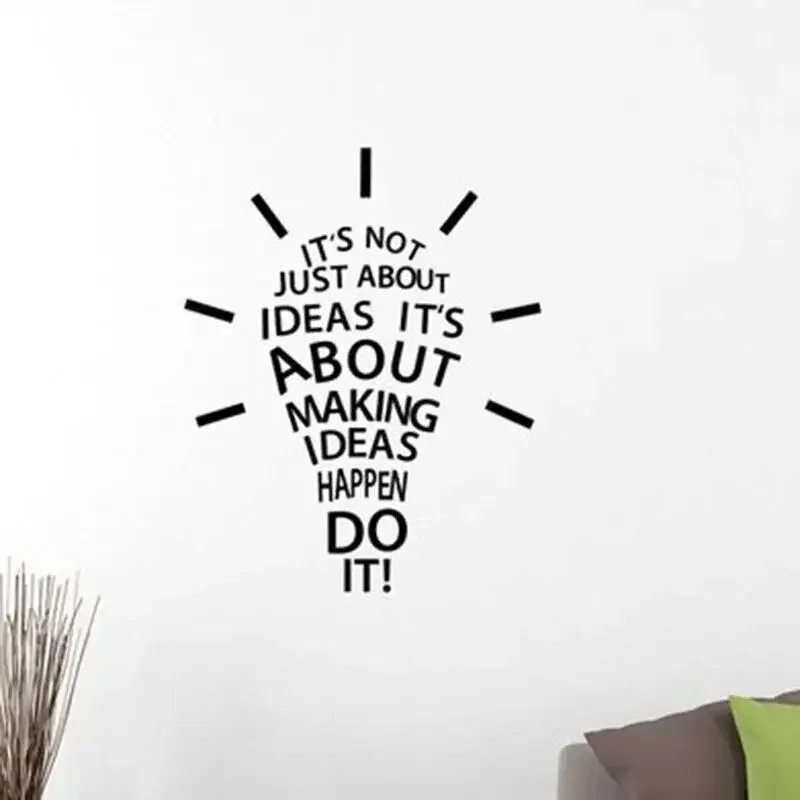 Autocollant Citation Inspirante : Réaliser ses Idées, Faire Cela Se Produire, Ampoule, Travail, Succès