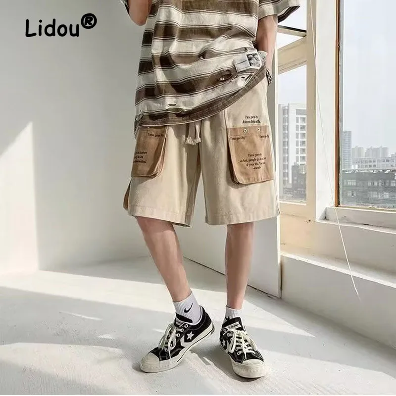 Fashion Printing Letter Multiple Pockets Men's Cargo Shorts New Loose Classic Street Casual Waist Drawcord Male Short 2023