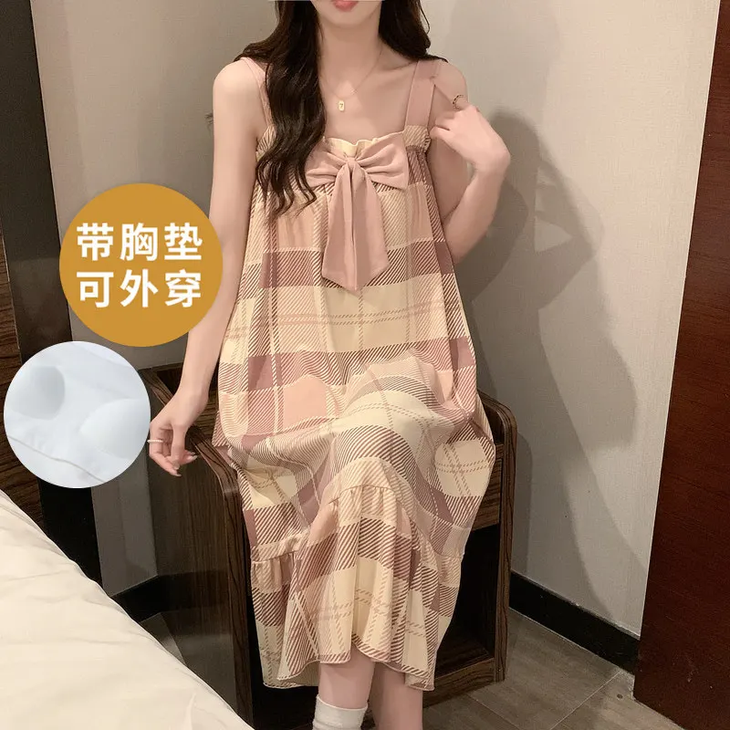 

Korean Fashion Summer Cute Girls Nightdress Comfortable Spaghetti Strap Dress Women's Home Wear Female Young Girl Nightgowns