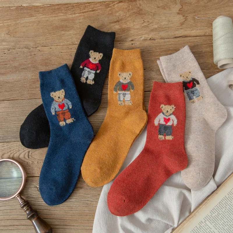 носки Women Socks Autumn Winter Thick Knit Warm Crew Socks Vintage Argyle Plaid Pattern Hosiery Preppy Style Happy Casual Socks