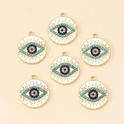 12Pcs Gold Color Metal Gem Evil Blue Eye Charms Round Pendants Handmade Necklaces Bracelets DIY Craft Jewelry Making Accessories
