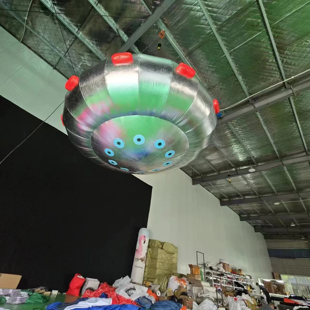 

Custom Giant Inflatable UFO Balloon With Lights Silver Inflatable Flying Saucer Alien Spaceship Model For Halloween Decoration