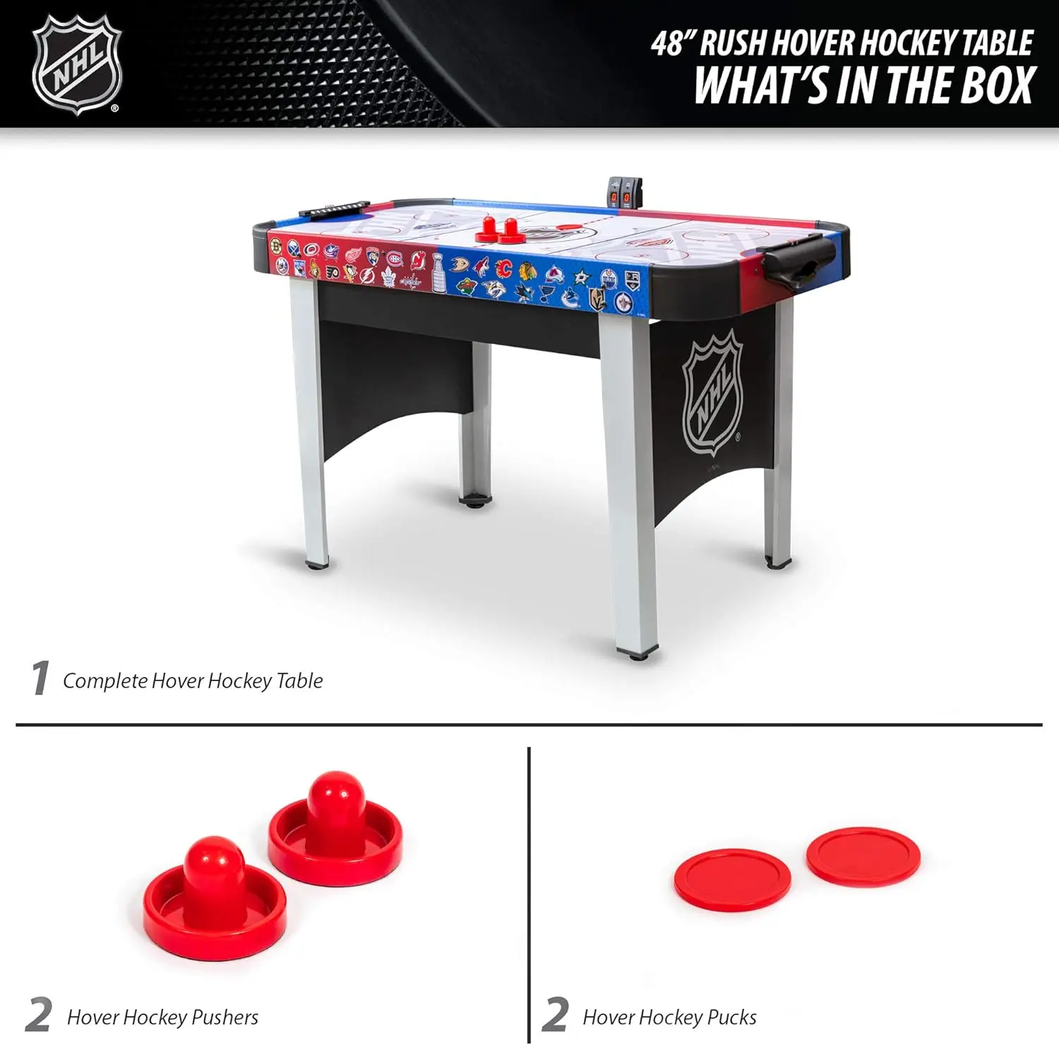 NHL Rush Indoor Hover Hockey Game Table; Easy Setup, Air-Powered Play with LED Scoring, Multicolored