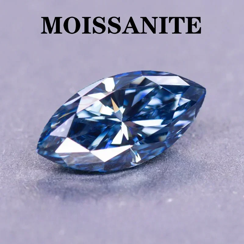 

L-Moissanite Stone Natural Royal Blue Color Marquise Shape Charms DIY Ring Necklace Earrings Main Materials with Certificate