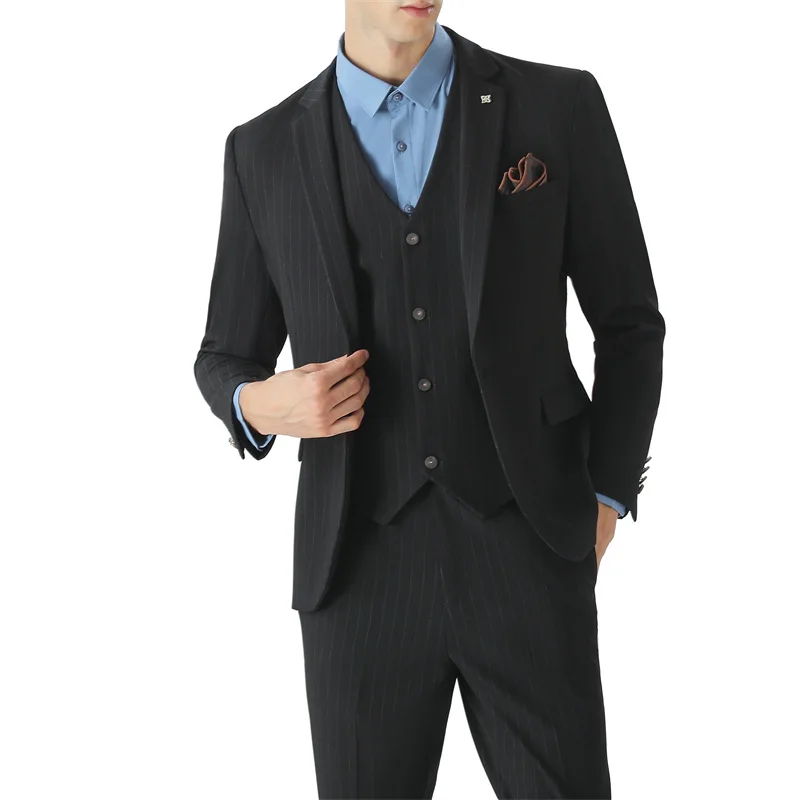 KKSlim Fit Suit Wedding Groomsmen Suit Striped Suit