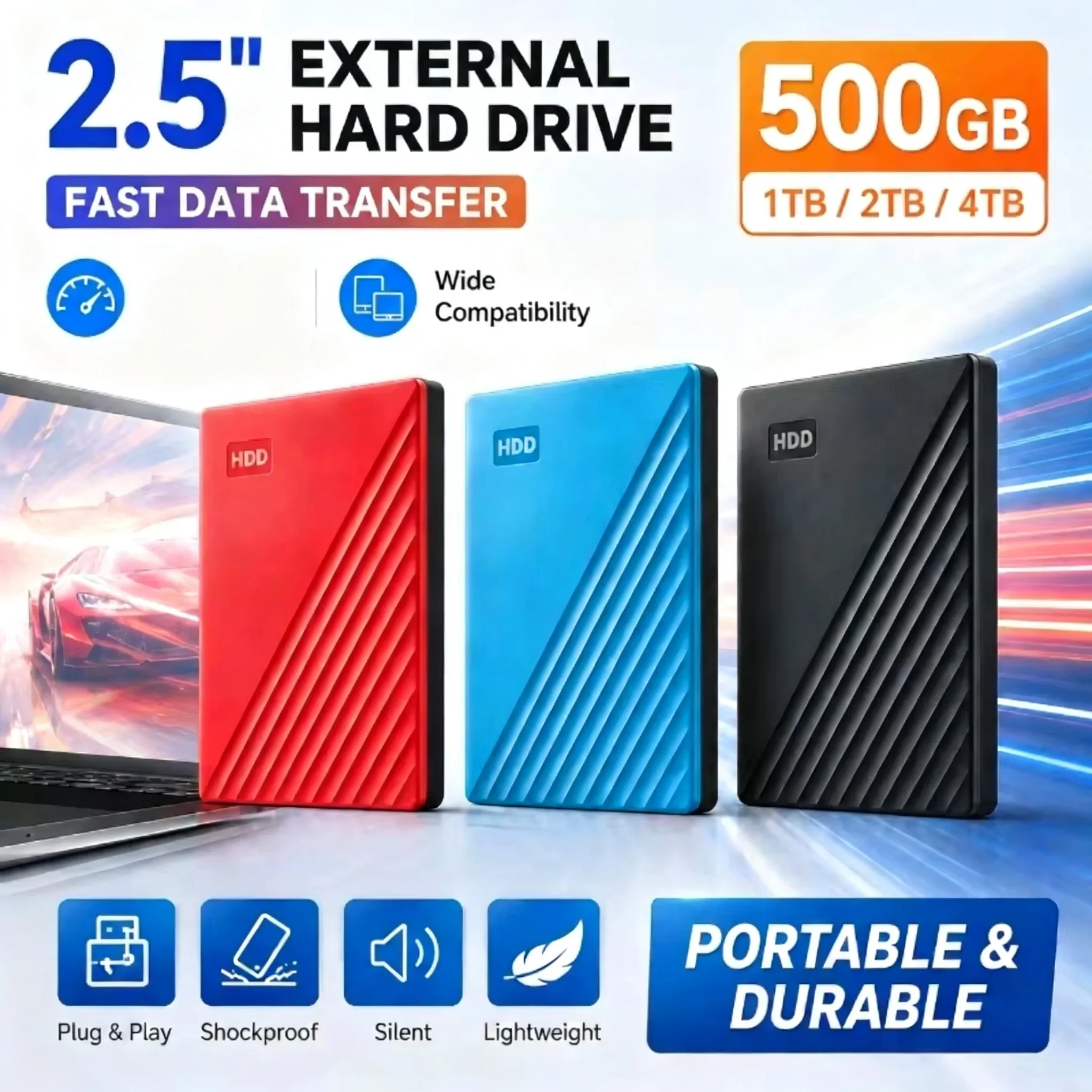 New 2.5 Inch External Hard Drive,Fast Data Transfer, Multi‑Device Compatible Portable HDD Durable Storage Disk for Data Backup