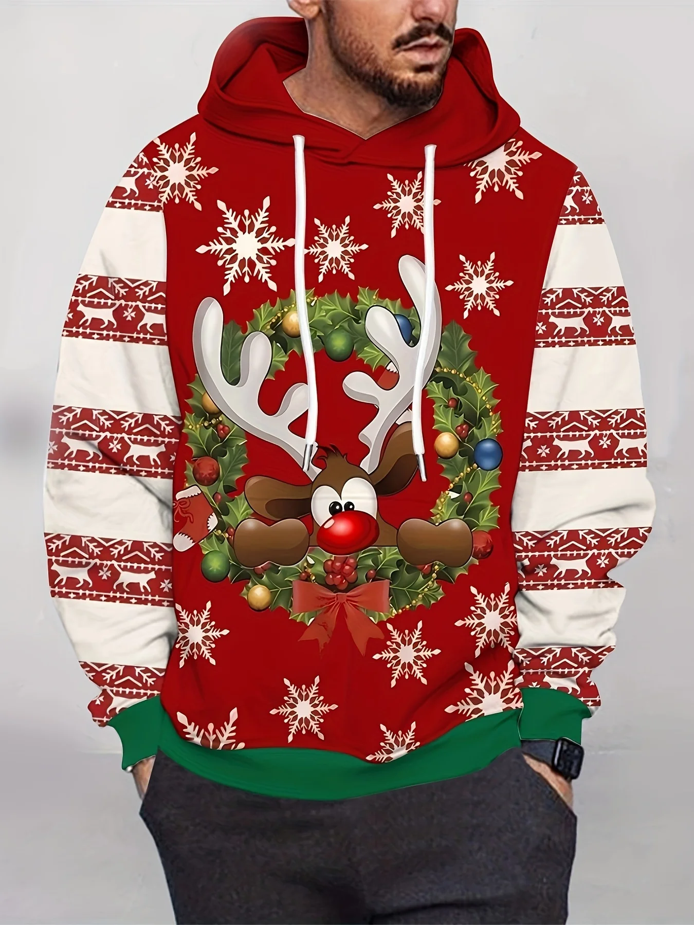 

Christmas Elk Pattern Men's Hoodies Funny 3D Santa Claus Print Sweatshirts New Year Gift X'mas Clothing Autumn Winter Loose Tops