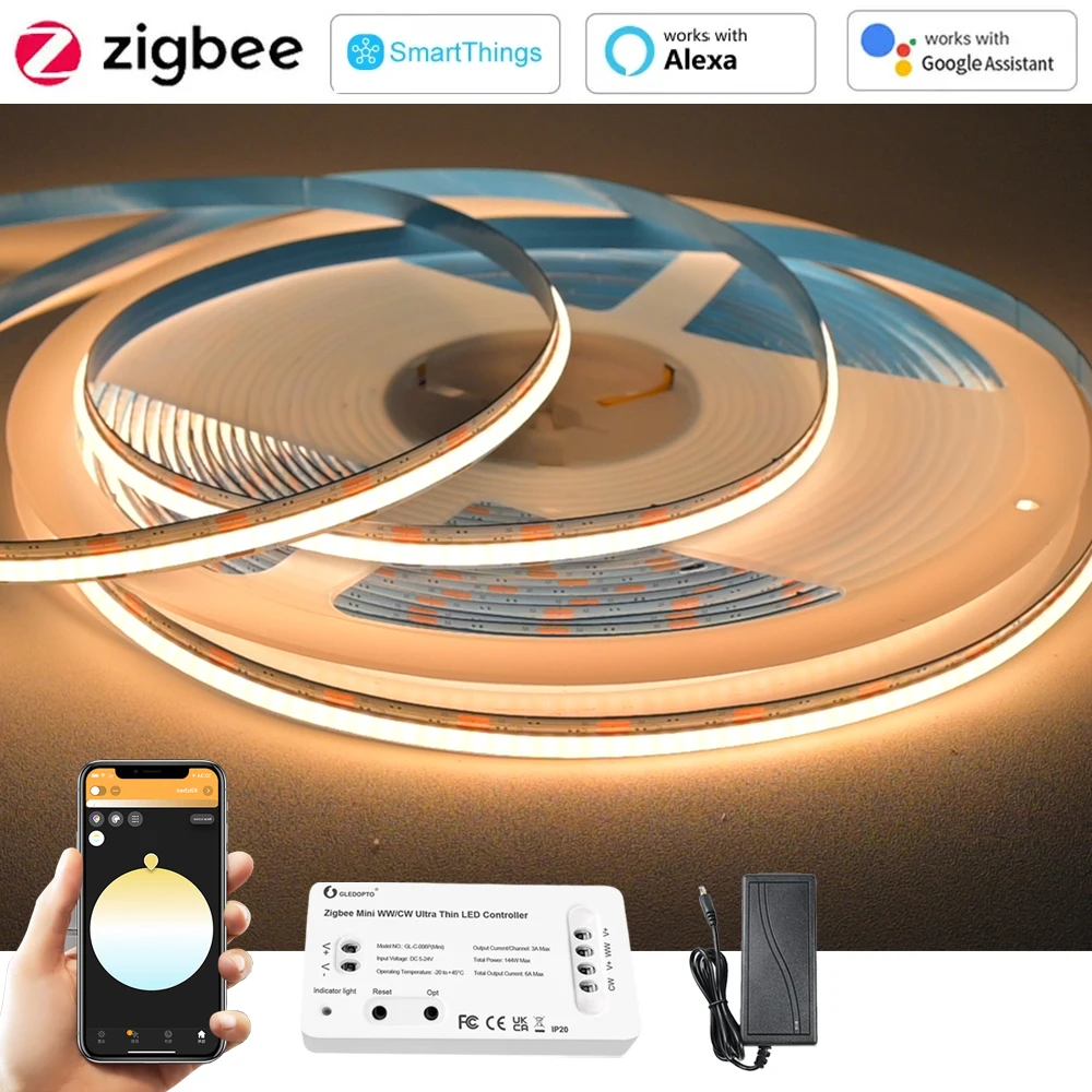 bande-led-cob-cct-zigbee-30-de-5m-10m-sans-points-lumineux-24v-dimmable-flexible-pour-plafond-compatible-alexa-google-assistant-smartthings