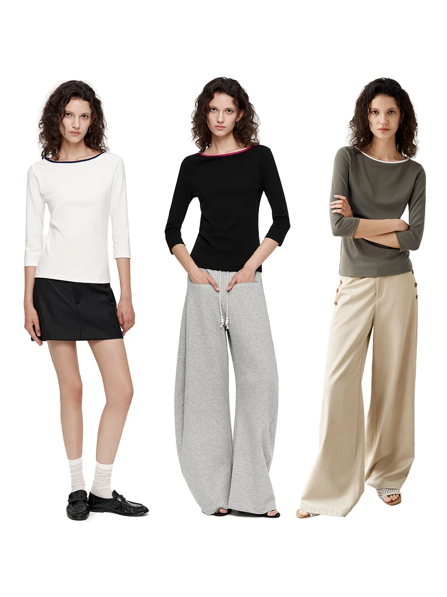 

Redolence Вязаная цветная футболка Blo Женская осенняя футболка Seven Sve Boat Ne Inner Wear ort Top Moisture ng Pure Color