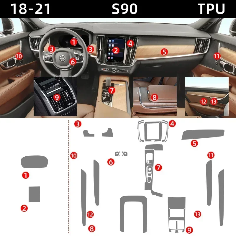 Tpu Transparent Film for Volvo S90 V90 Car Interior Stickers Center Control Outlet Gear Navigation Dashboard Door Windows Panel