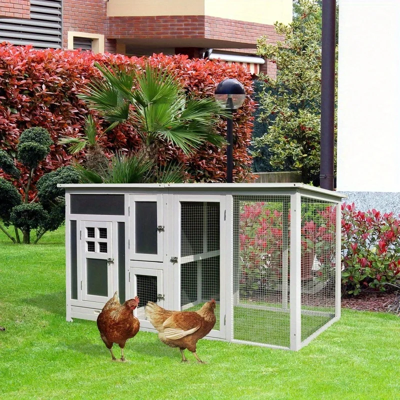 63” Wooden Tall Indoor Outdoor Chicken Coop House w/ Run& Nest Box