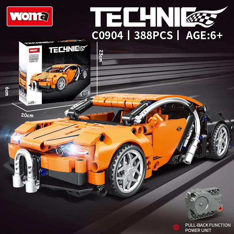 

Hot Orange Sports Car Building Blocks, High-Tech Mechanical Model, Adult Puzzle Collectible, Stress Relief Toy