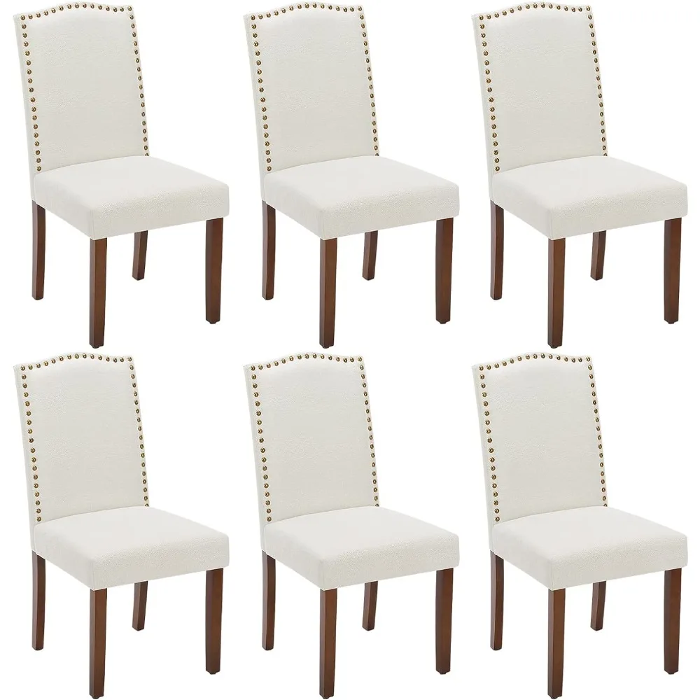 Dining Chairs Set of 6, Upholstered Parsons Chairs with Nailhead Trim and Wood Legs, Kitchen Side Chair for Living Room