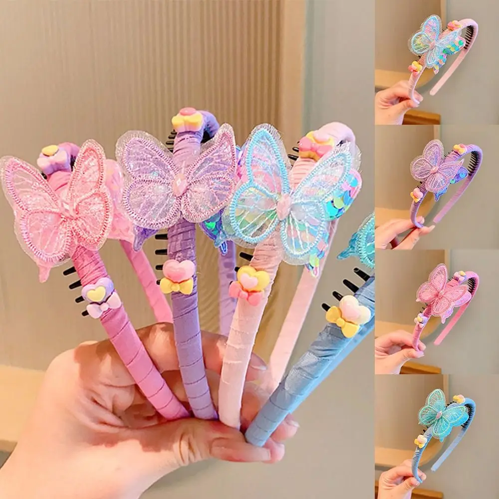 

Korean Style Butterfly Hair Hoop Cartoon Teethed Cloth Floral Hair Band Barrette Hair Wear Children Sequins Headband Girls