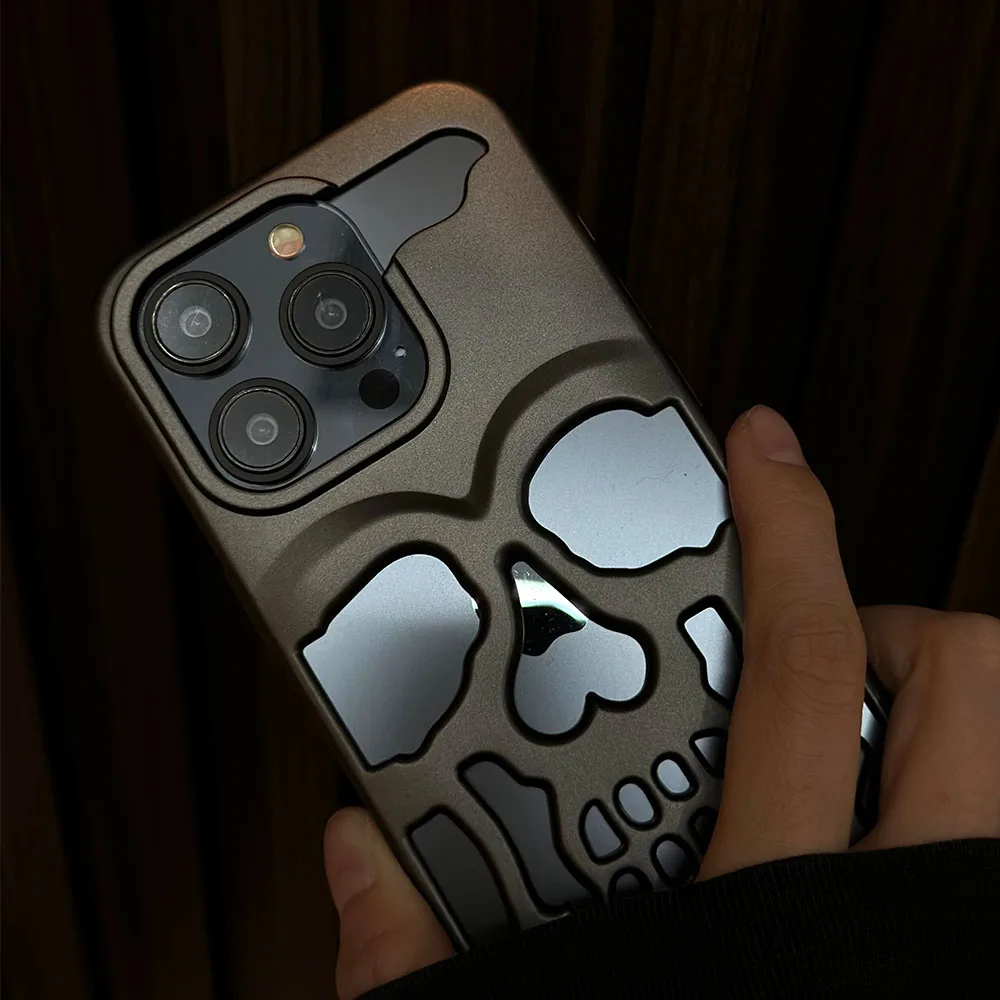 3D Hollow Skull Callous Phone Case for iPhone 16 15 Plus 14 Pro Max 13 12 Pro Max 11 Luxury Shockproof Ghostface Soft Cover