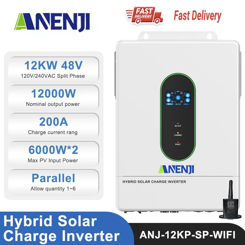 

12KW 48V Hybrid Solar Inverter Pure Sine Ware Parallel For PV 90-500Vdc Built-in 2* MPPT Supports WiFi