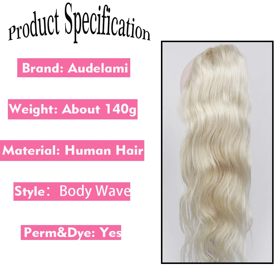 Audelami 18-28 inci 140-160g/Set Body Wave tali serut rambut manusia Remy rambut manusia ekstensi untuk wanita