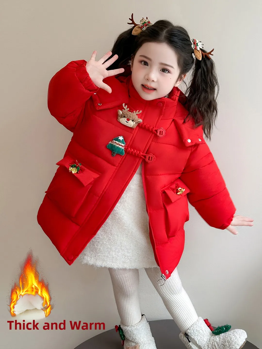 

Thiened Cotton Jaet Hooded Cisas New Year Kids Clothes Red Sweet Sle Girls Outerwear Coat Warm Faionable Kids Coat