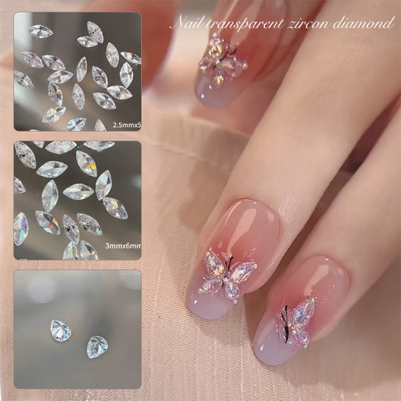 20 piezas de circonita brillante para uñas, dijes de diamantes de imitación, gemas de lujo para decoración de uñas 3D, calcomanía para manicura con purpurina para uñas