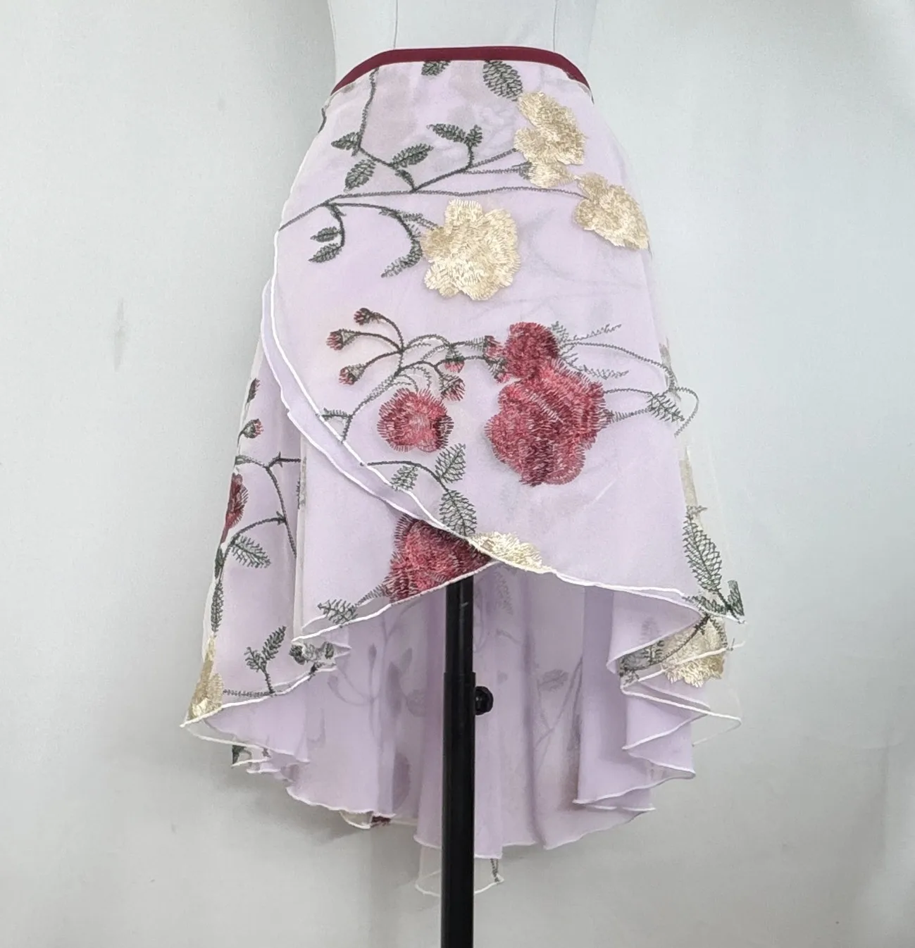 

Women's Ballet Skirt Purple Rose Embroidery Mesh Lace Dance Skirt Adult Jumpsuit Girl Practice Mini Skirt Picture